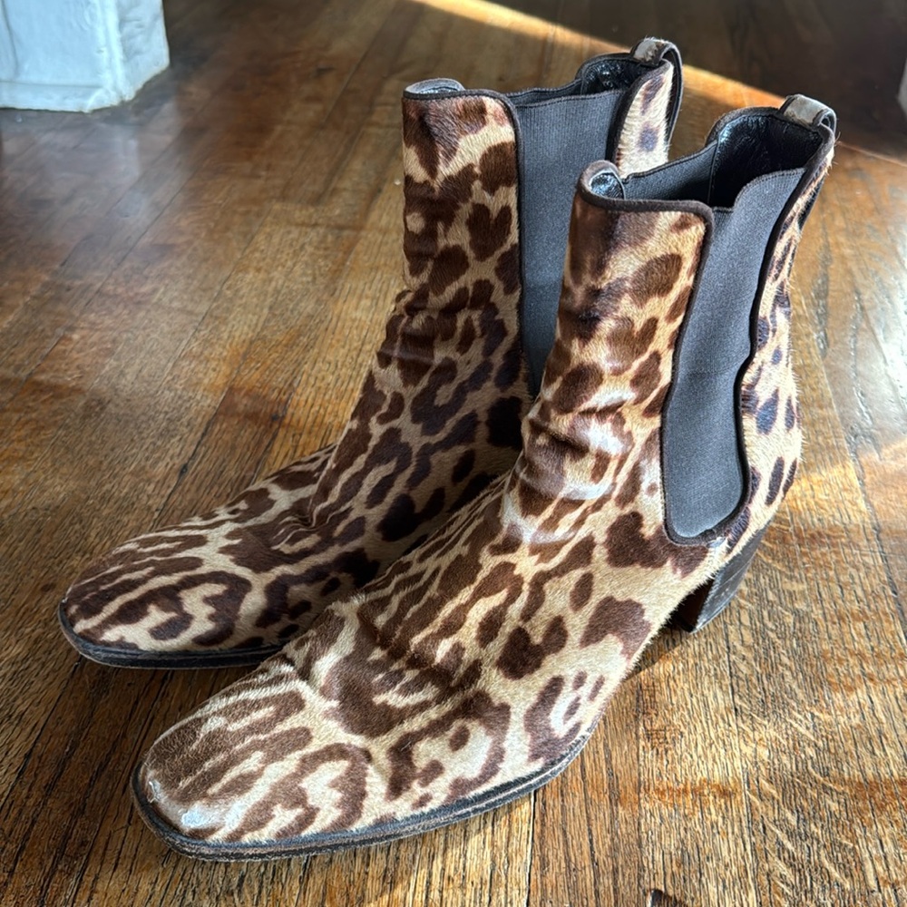 Yves Saint Laurent x Tom Ford vintage leopard calf fur Jonny boots 41.5